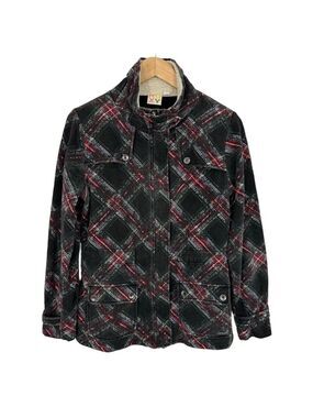 Vintage 2000s Y2k Roxy Zip Up Sweatshirt Jacket Womens L Black Plaid Cozy GUC